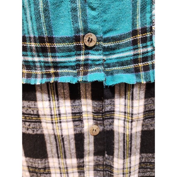 La Miel Womens Large Green Shirt Colorblock Plaid Flannel Shacket Farm Western - Picture 5 of 16